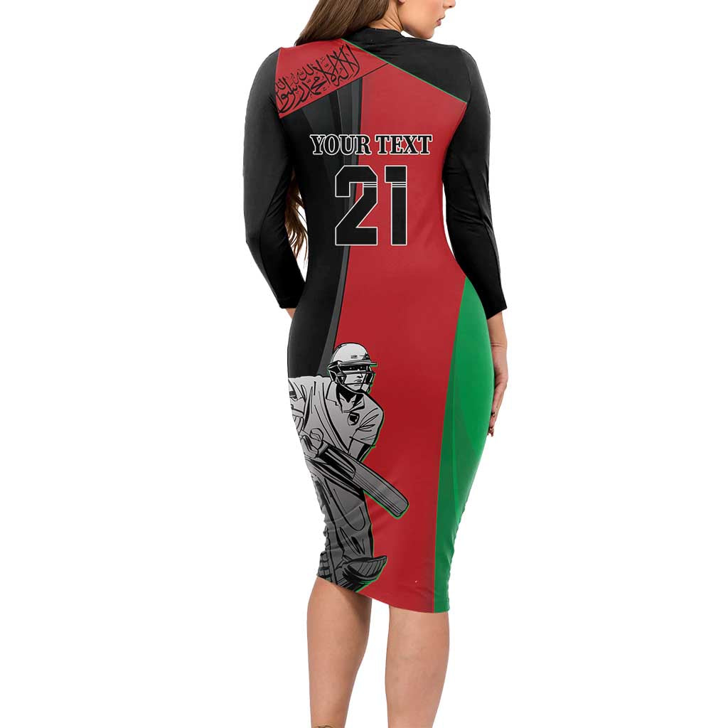 Custom Afghanistan Cricket Long Sleeve Bodycon Dress Sporty Version - Wonder Print Shop