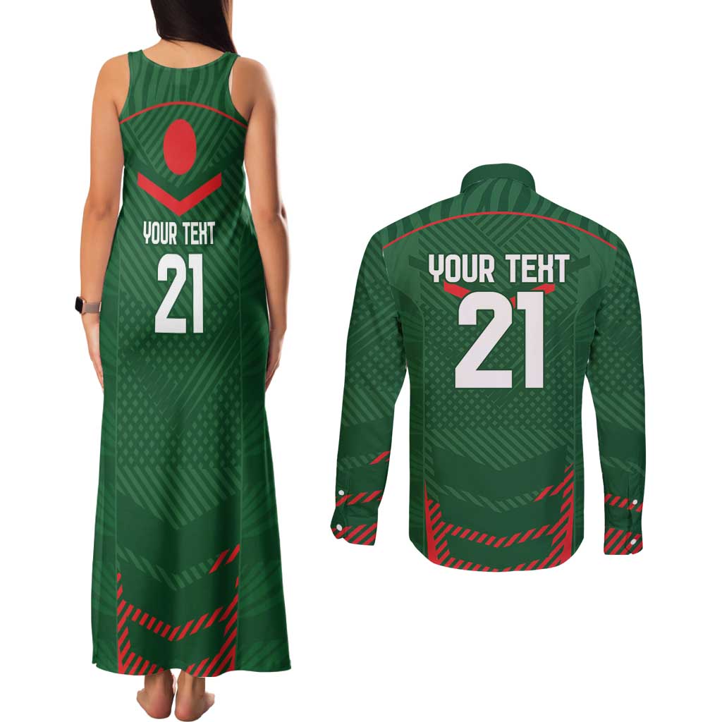 Custom Bangladesh Cricket Couples Matching Tank Maxi Dress and Long Sleeve Button Shirt Go Tigers Sporty Version LT9 - Wonder Print Shop