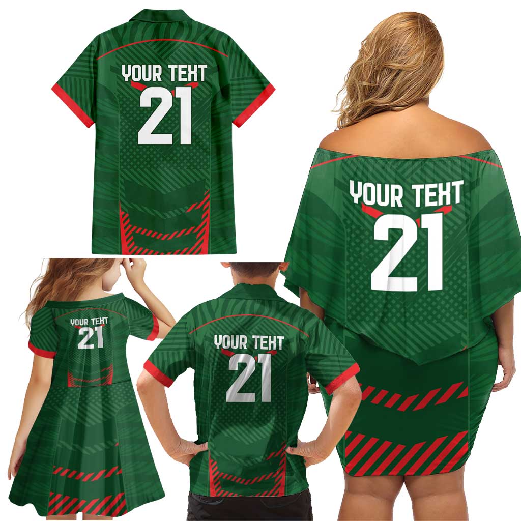 Custom Bangladesh Cricket Family Matching Off Shoulder Short Dress and Hawaiian Shirt Go Tigers Sporty Version LT9 - Wonder Print Shop