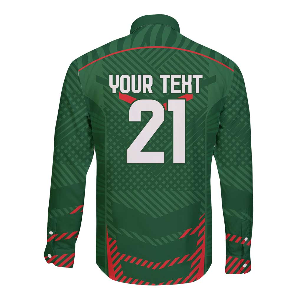 Custom Bangladesh Cricket Long Sleeve Button Shirt Go Tigers Sporty Version - Wonder Print Shop