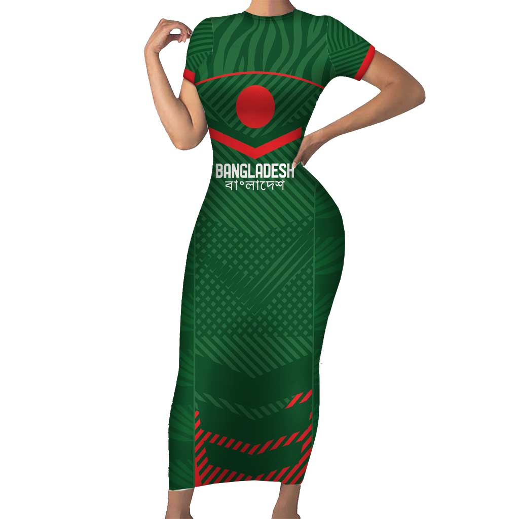 Custom Bangladesh Cricket Short Sleeve Bodycon Dress Go Tigers Sporty Version - Wonder Print Shop