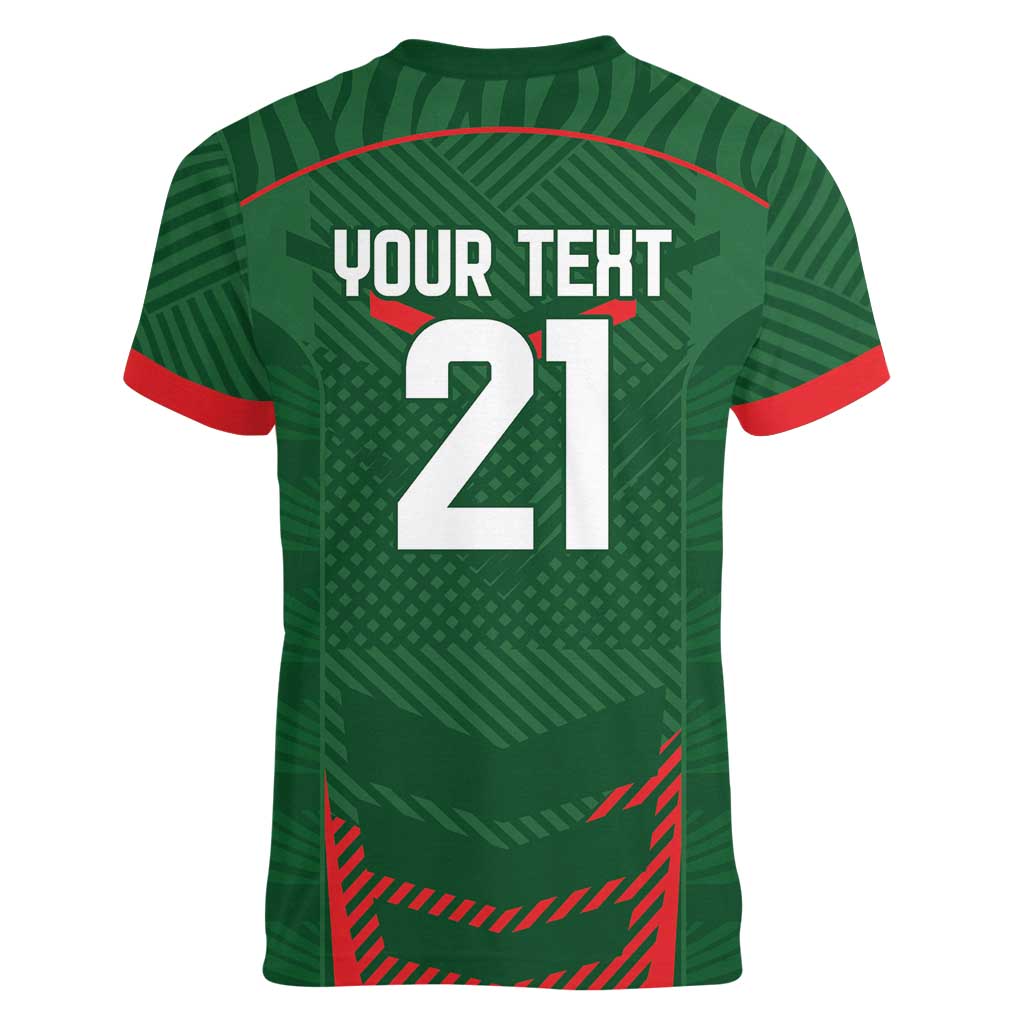 Custom Bangladesh Cricket Women V-Neck T-Shirt Go Tigers Sporty Version - Wonder Print Shop