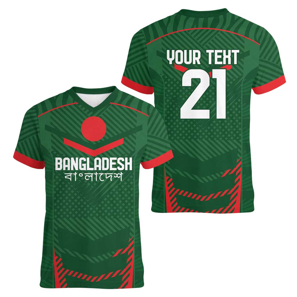 Custom Bangladesh Cricket Women V-Neck T-Shirt Go Tigers Sporty Version - Wonder Print Shop
