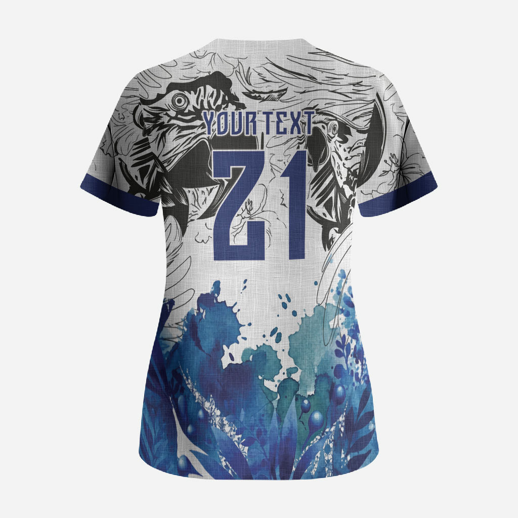 Custom Brasil Concept Guacamayo 2026 Floral Scrub Top Blue Edition