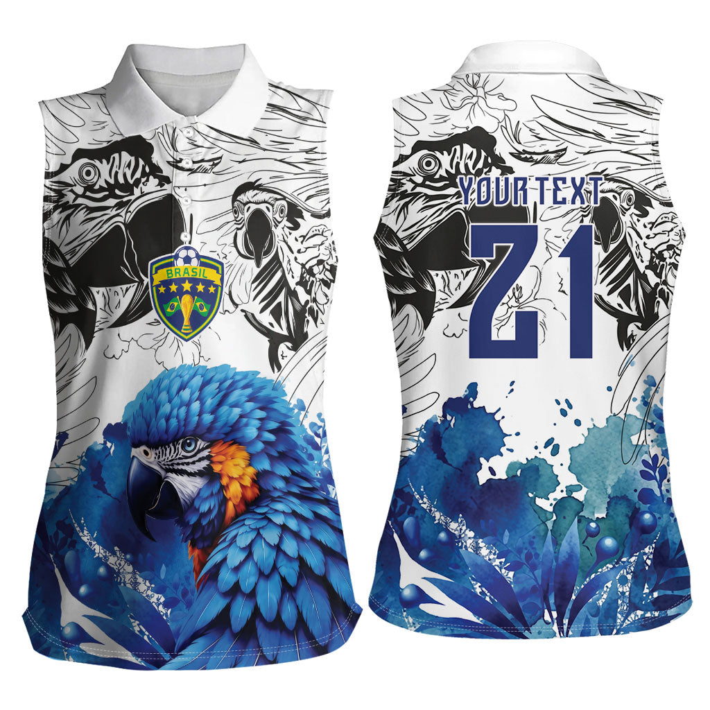Custom Brasil Concept Guacamayo 2026 Floral Women Sleeveless Polo Shirt Blue Edition