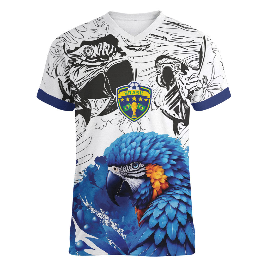 Custom Brasil Concept Guacamayo 2026 Floral Women V-Neck T-Shirt Blue Edition