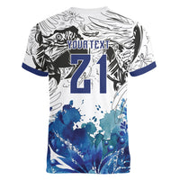 Custom Brasil Concept Guacamayo 2026 Floral Women V-Neck T-Shirt Blue Edition