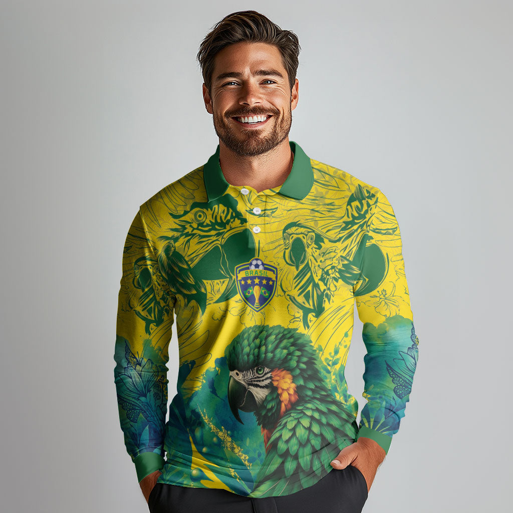 Custom Brasil Concept Guacamayo 2026 Floral Long Sleeve Polo Shirt Green Edition