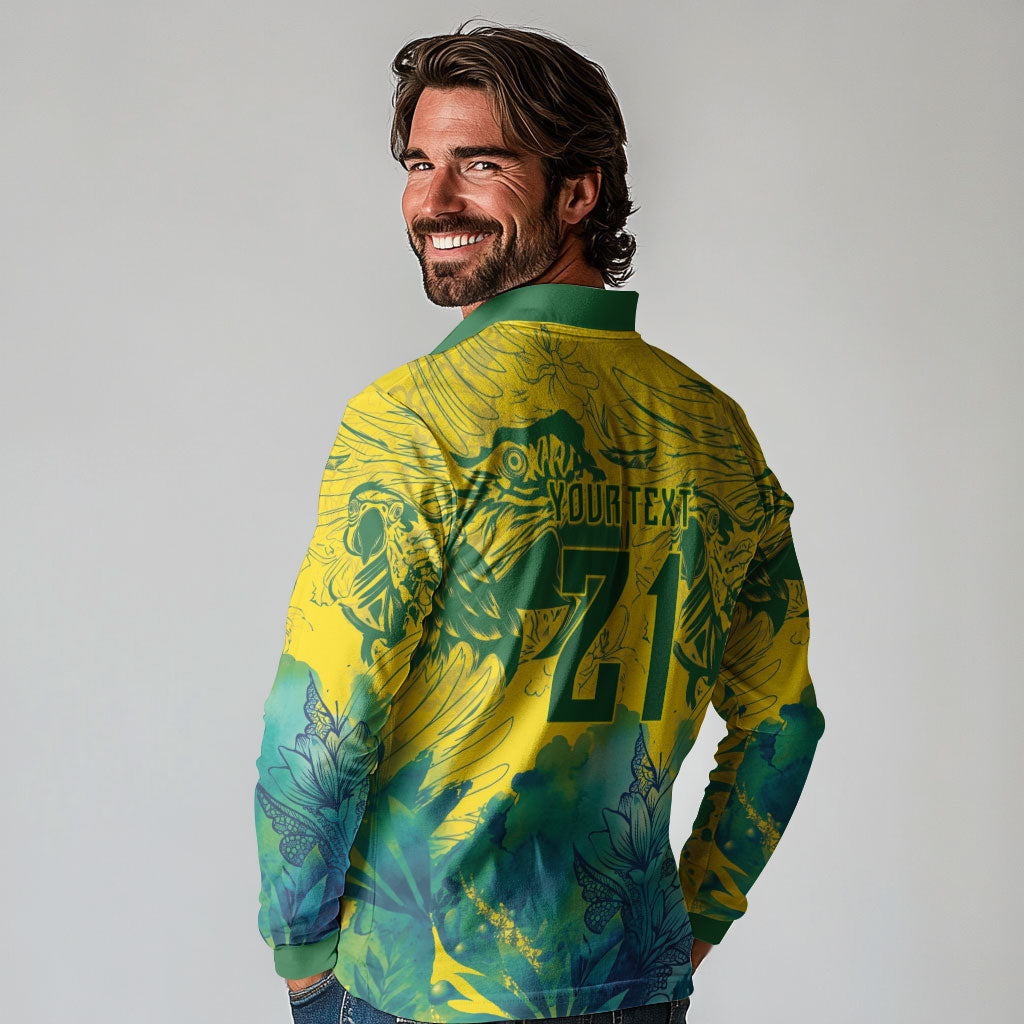 Custom Brasil Concept Guacamayo 2026 Floral Long Sleeve Polo Shirt Green Edition