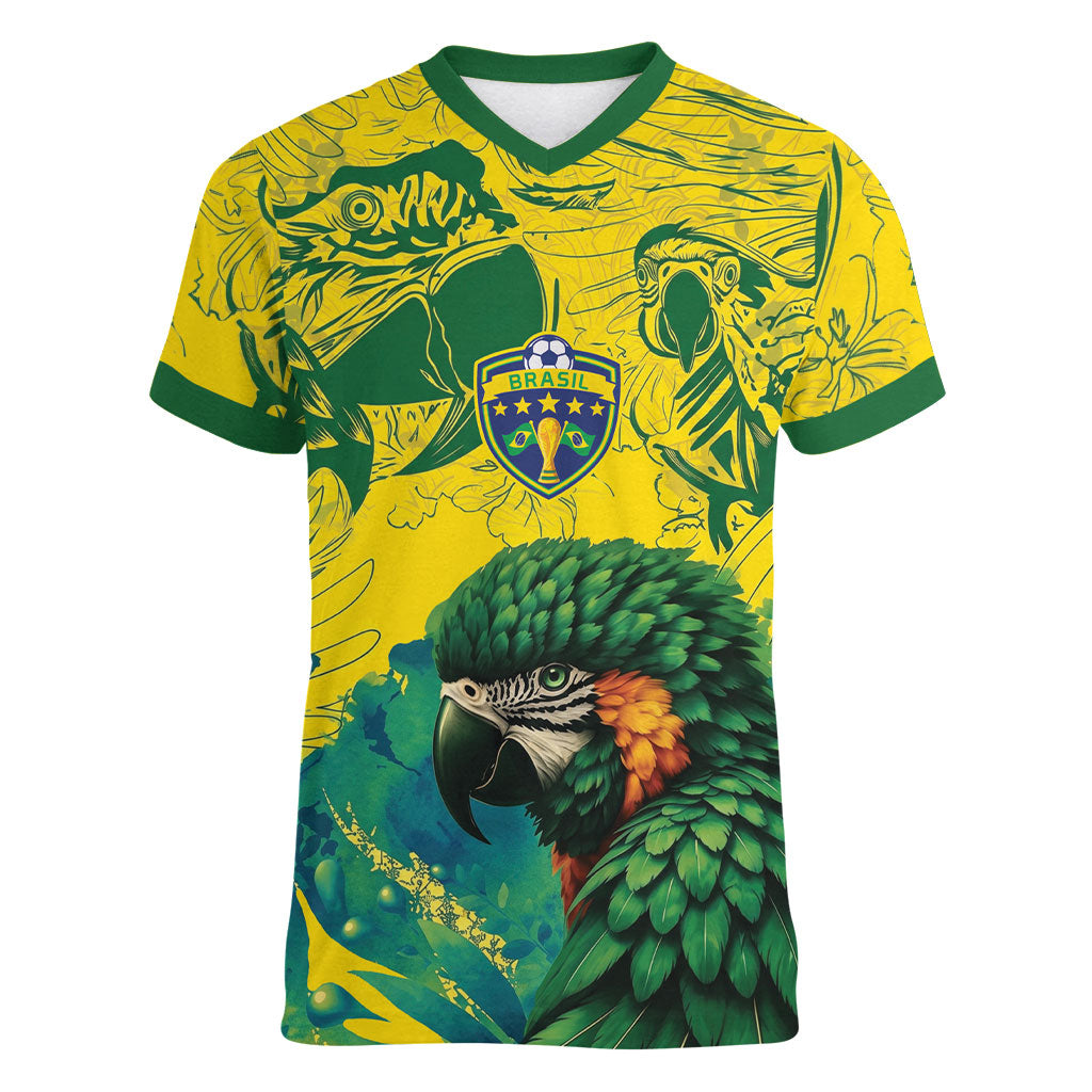 Custom Brasil Concept Guacamayo 2026 Floral Women V-Neck T-Shirt Green Edition