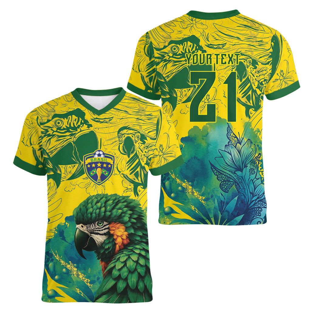 Custom Brasil Concept Guacamayo 2026 Floral Women V-Neck T-Shirt Green Edition