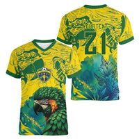 Custom Brasil Concept Guacamayo 2026 Floral Women V-Neck T-Shirt Green Edition