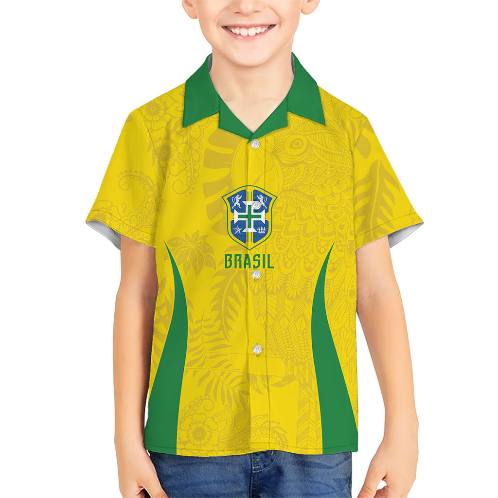 Custom Brasil Concept Parrot Football Kid Hawaiian Shirt Macaw Bird Floral Tribal Edition 2026