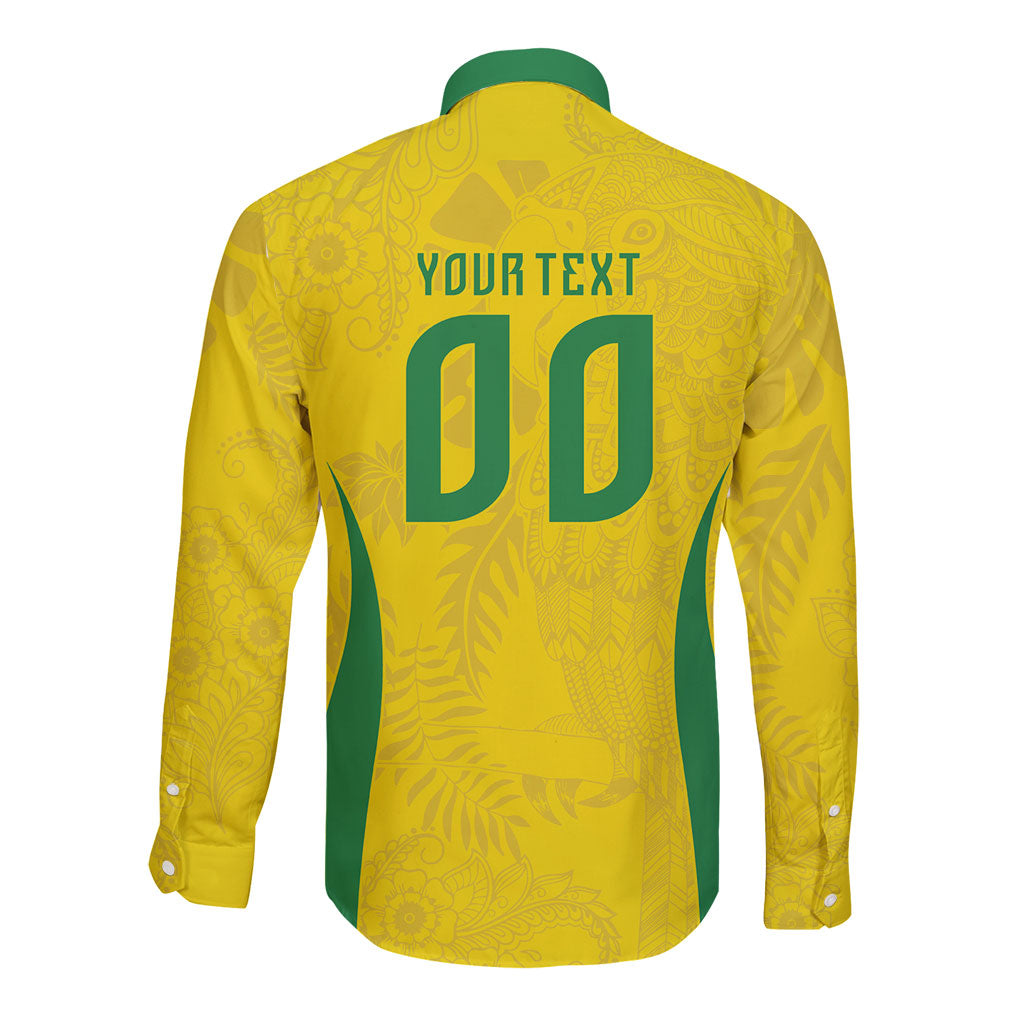 Custom Brasil Concept Parrot Football Long Sleeve Button Shirt Macaw Bird Floral Tribal Edition 2026