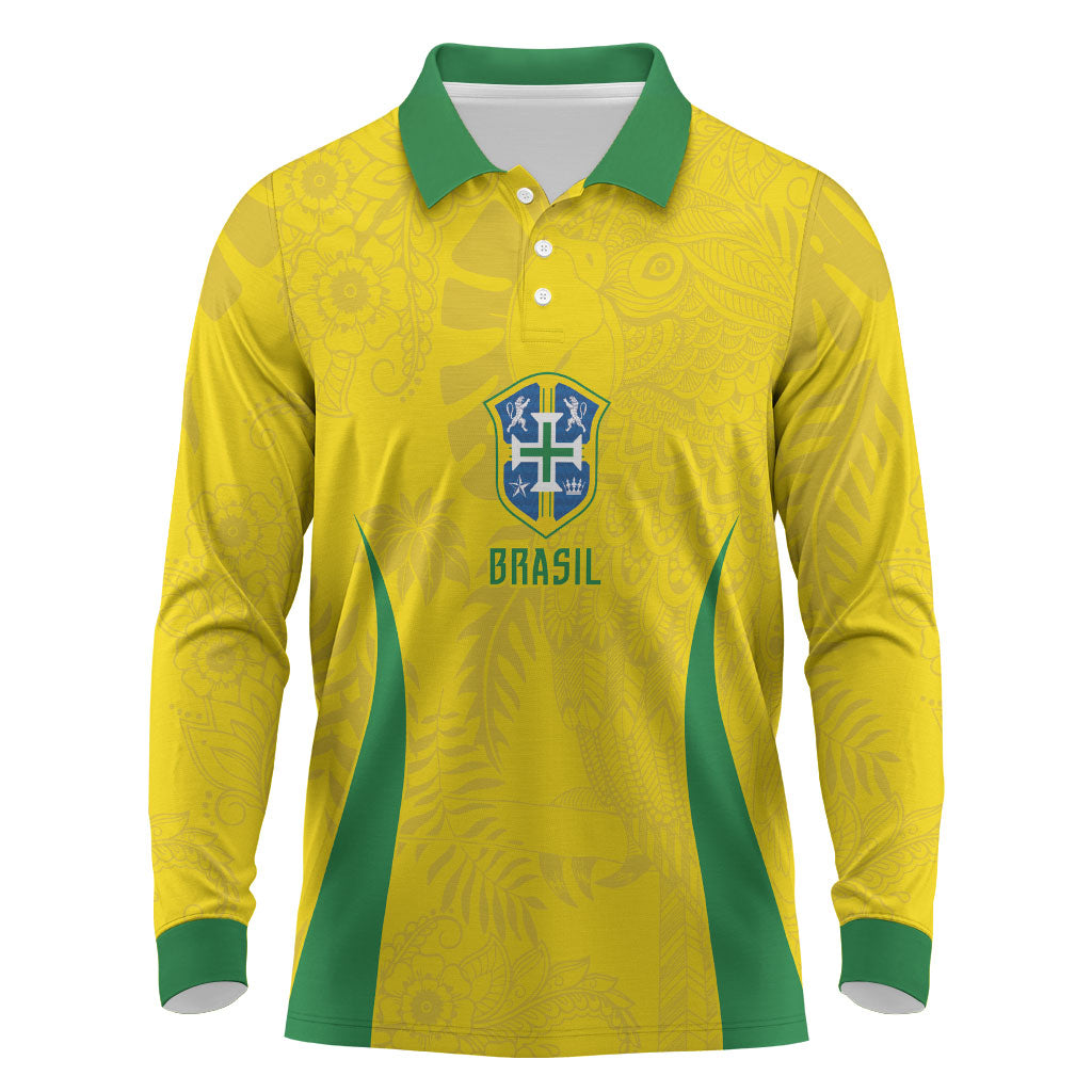 Custom Brasil Concept Parrot Football Long Sleeve Polo Shirt Macaw Bird Floral Tribal Edition 2026
