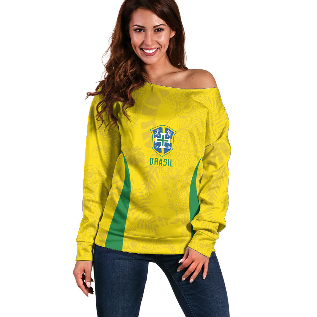 Custom Brasil Concept Parrot Football Off Shoulder Sweater Macaw Bird Floral Tribal Edition 2026