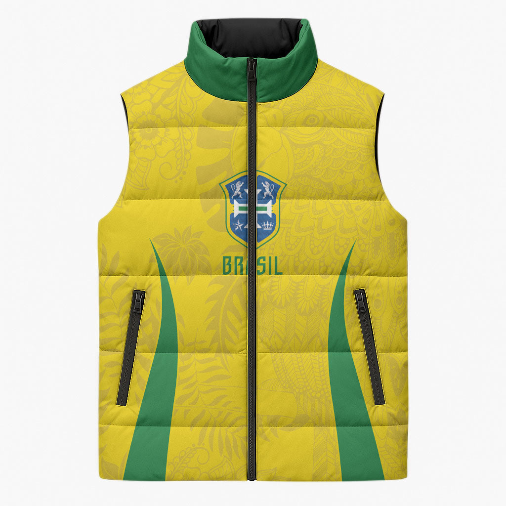 Custom Brasil Concept Parrot Football Sleeveless Puffer Jacket Macaw Bird Floral Tribal Edition 2026