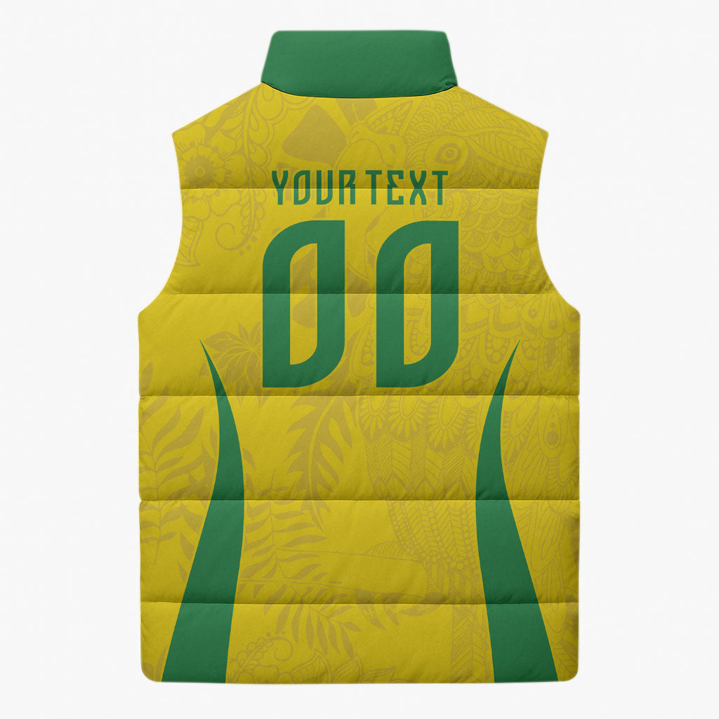 Custom Brasil Concept Parrot Football Sleeveless Puffer Jacket Macaw Bird Floral Tribal Edition 2026