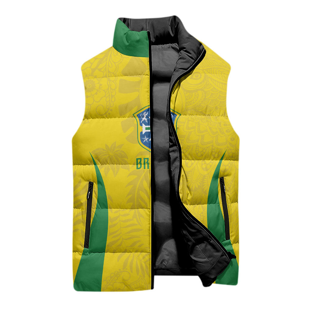 Custom Brasil Concept Parrot Football Sleeveless Puffer Jacket Macaw Bird Floral Tribal Edition 2026