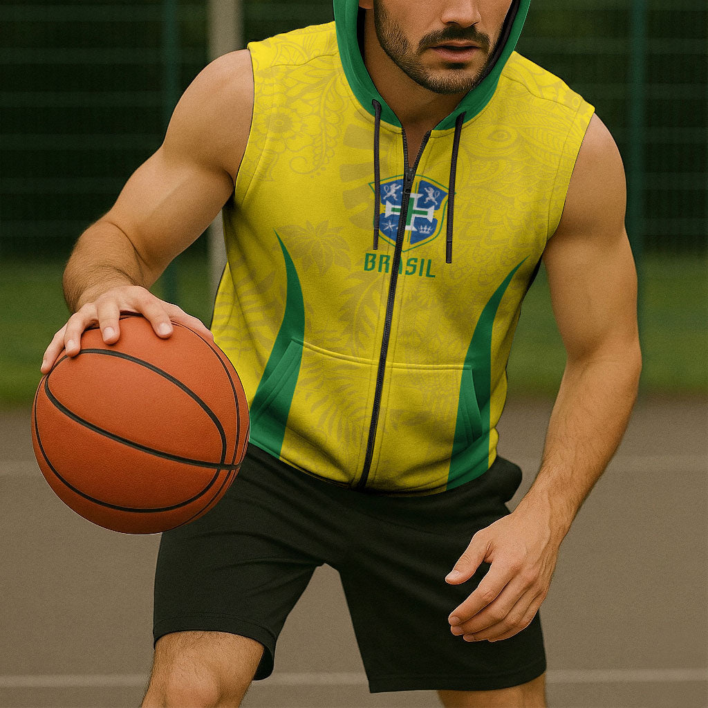 Custom Brasil Concept Parrot Football Sleeveless Zip Hoodie Macaw Bird Floral Tribal Edition 2026
