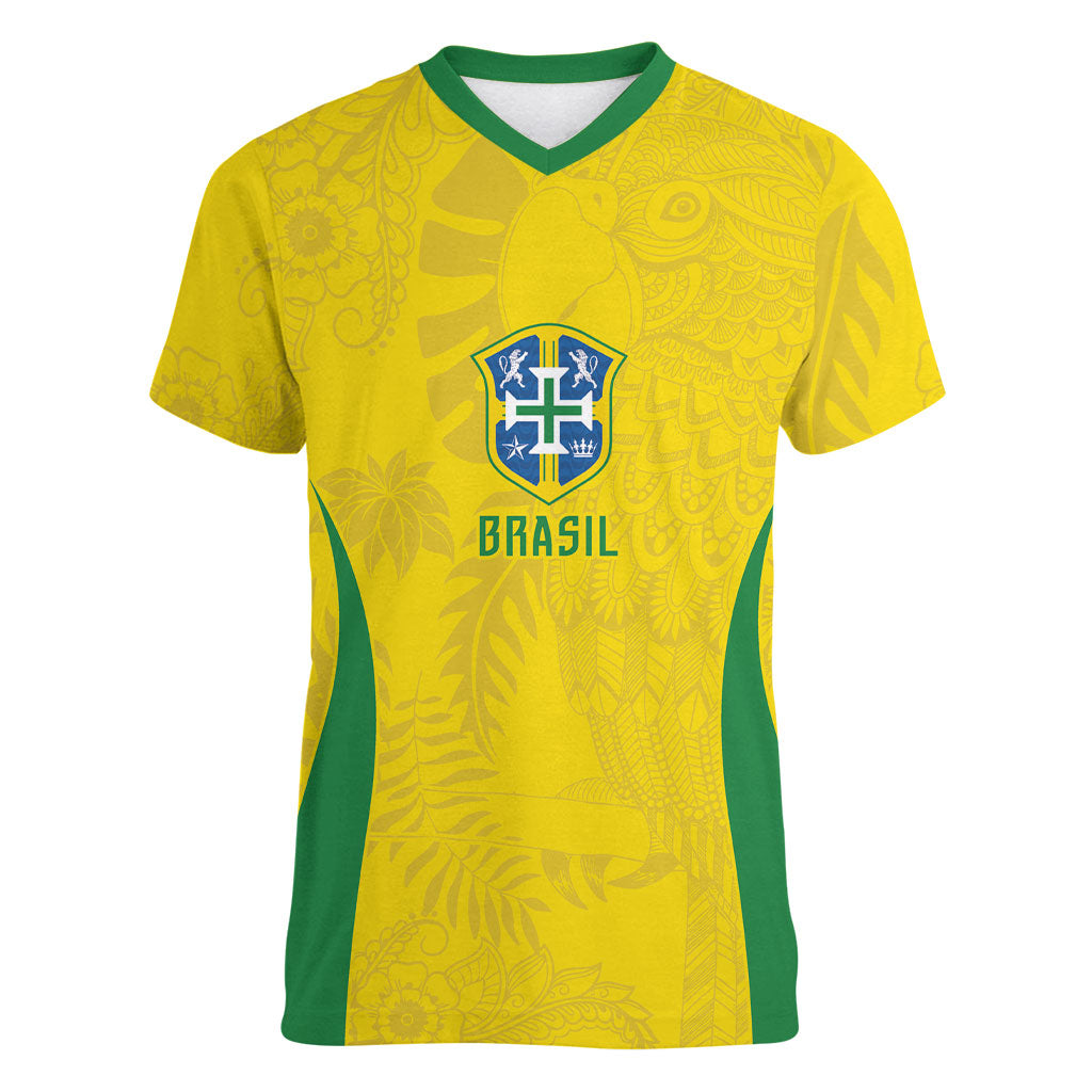 Custom Brasil Concept Parrot Football Women V-Neck T-Shirt Macaw Bird Floral Tribal Edition 2026