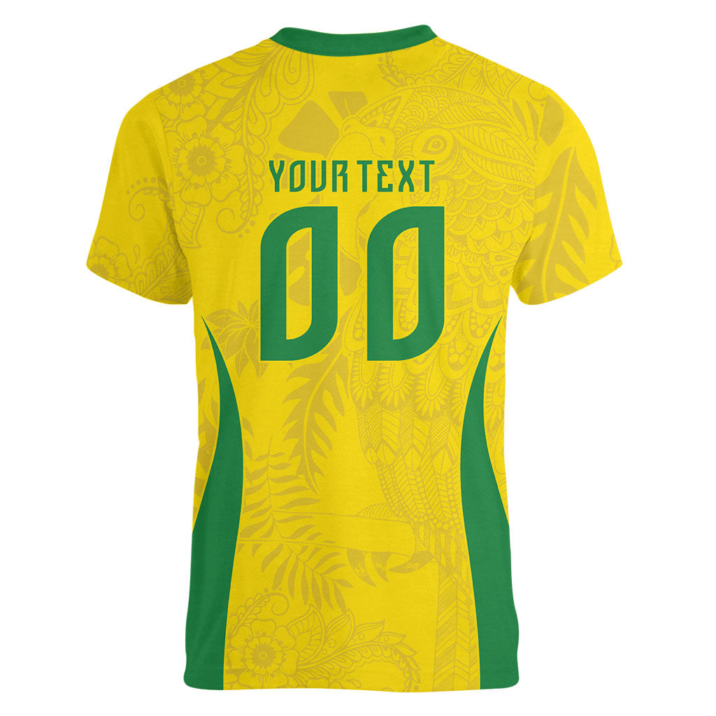 Custom Brasil Concept Parrot Football Women V-Neck T-Shirt Macaw Bird Floral Tribal Edition 2026