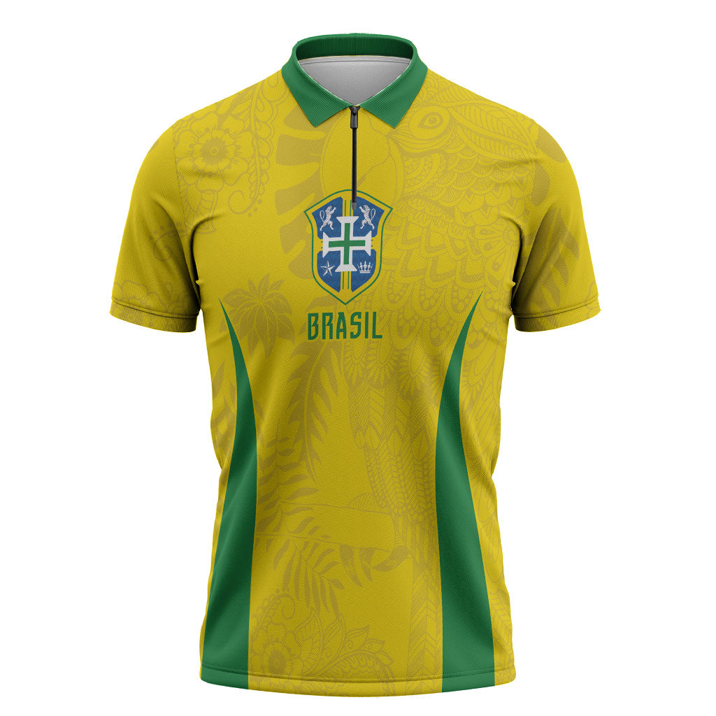 Custom Brasil Concept Parrot Football Zipper Polo Shirt Macaw Bird Floral Tribal Edition 2026