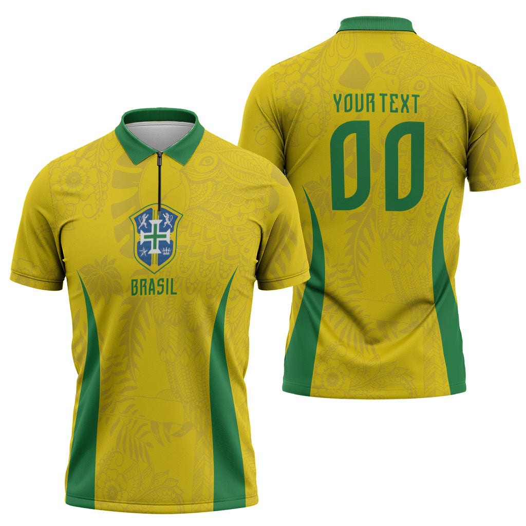 Custom Brasil Concept Parrot Football Zipper Polo Shirt Macaw Bird Floral Tribal Edition 2026