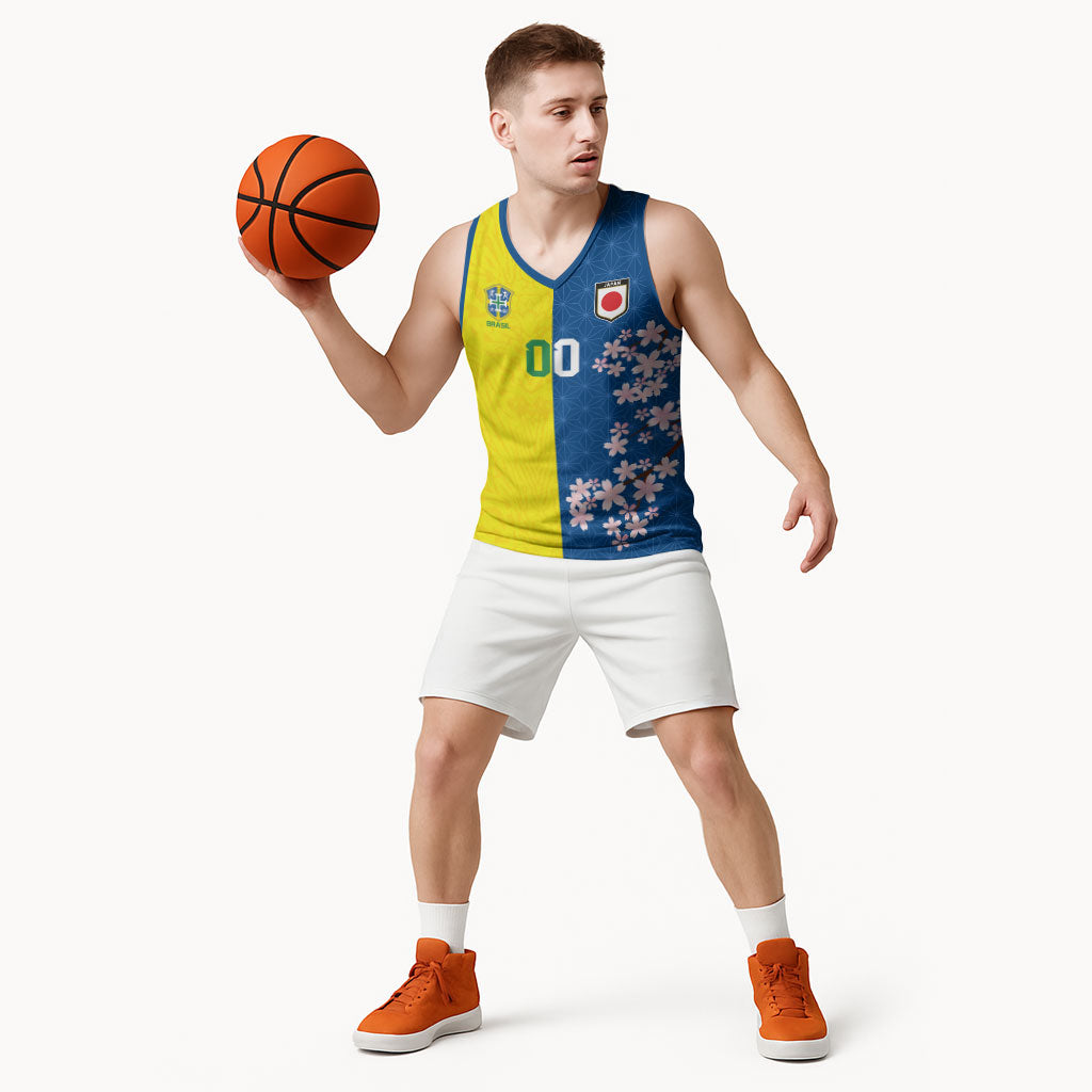 Custom Brazil Japan Football Basketball Jersey Cultural Fusion Heritage