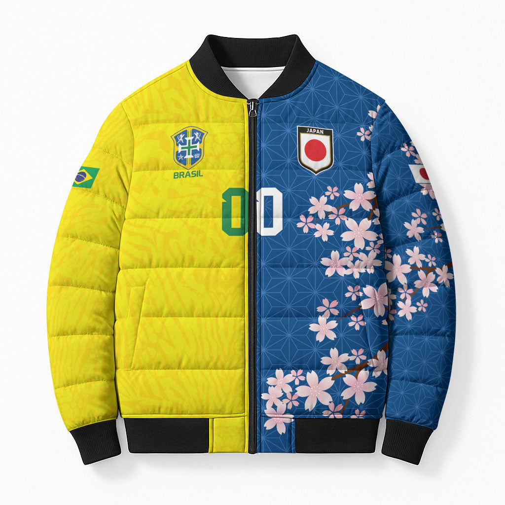 Custom Brazil Japan Football Bomber Puffer Jacket Cultural Fusion Heritage