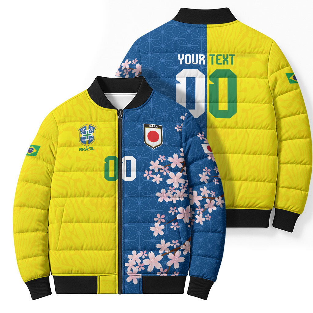 Custom Brazil Japan Football Bomber Puffer Jacket Cultural Fusion Heritage