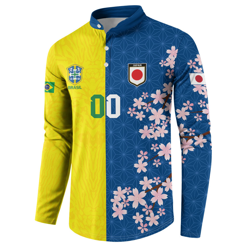 Custom Brazil Japan Football Button Sweatshirt Cultural Fusion Heritage