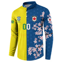 Custom Brazil Japan Football Button Sweatshirt Cultural Fusion Heritage