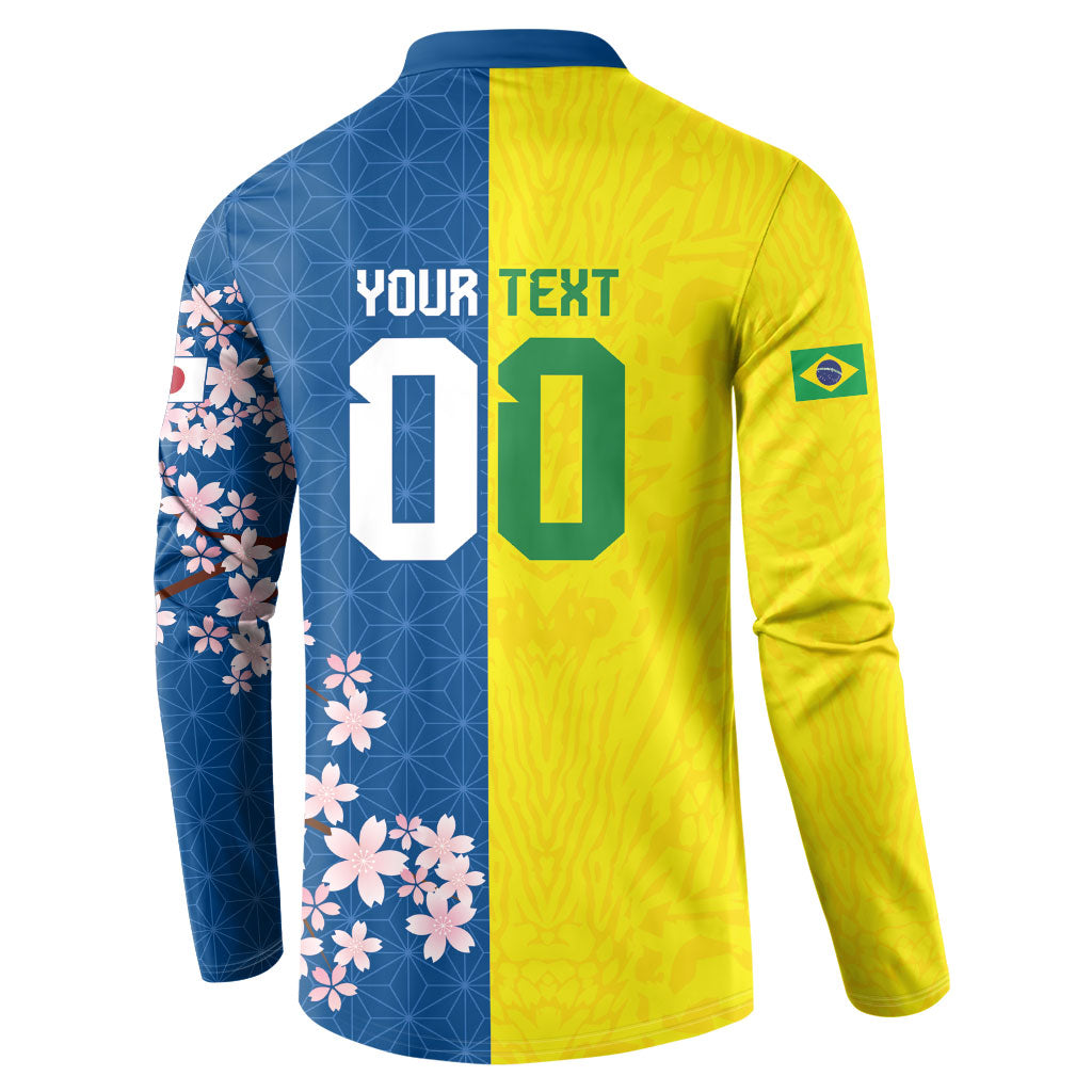Custom Brazil Japan Football Button Sweatshirt Cultural Fusion Heritage