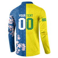 Custom Brazil Japan Football Button Sweatshirt Cultural Fusion Heritage