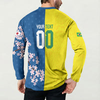 Custom Brazil Japan Football Button Sweatshirt Cultural Fusion Heritage