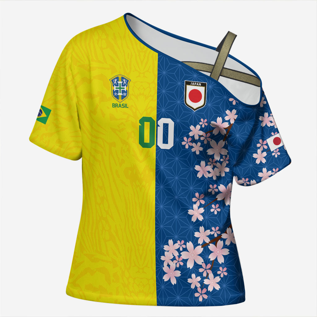Custom Brazil Japan Football Cross Shoulder Shirt Cultural Fusion Heritage