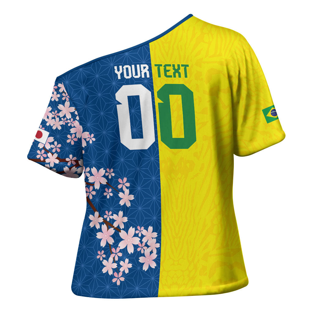 Custom Brazil Japan Football Cross Shoulder Shirt Cultural Fusion Heritage