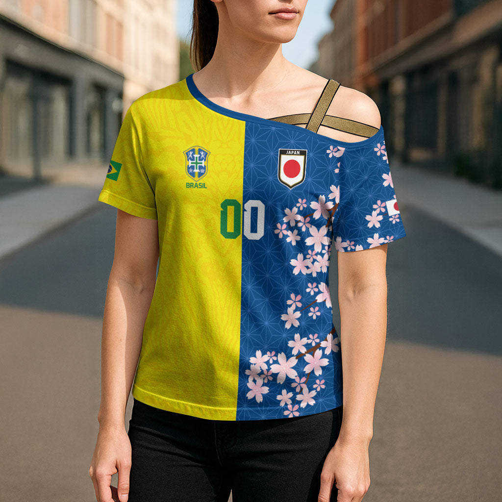 Custom Brazil Japan Football Cross Shoulder Shirt Cultural Fusion Heritage
