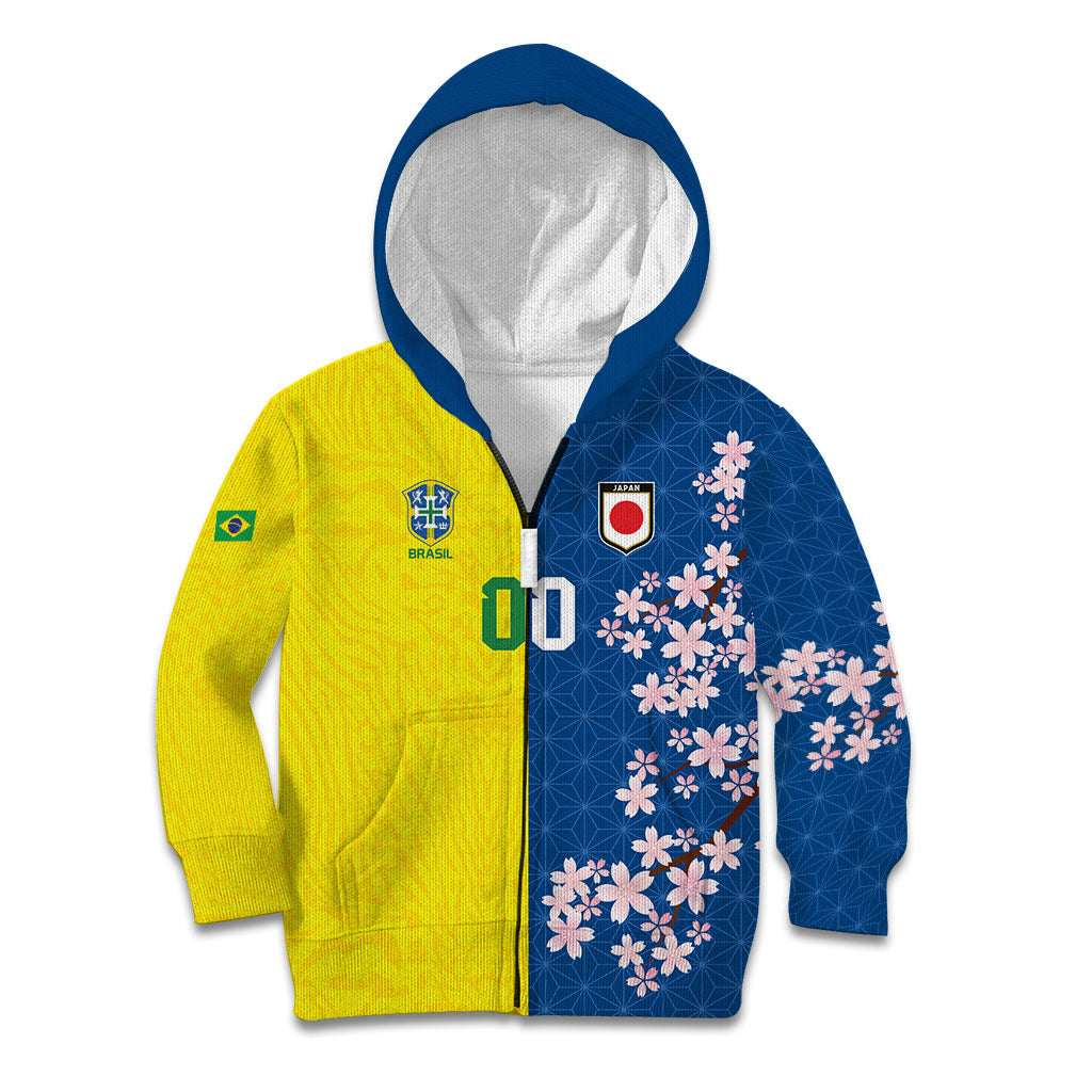 Custom Brazil Japan Football Kid Hoodie Cultural Fusion Heritage