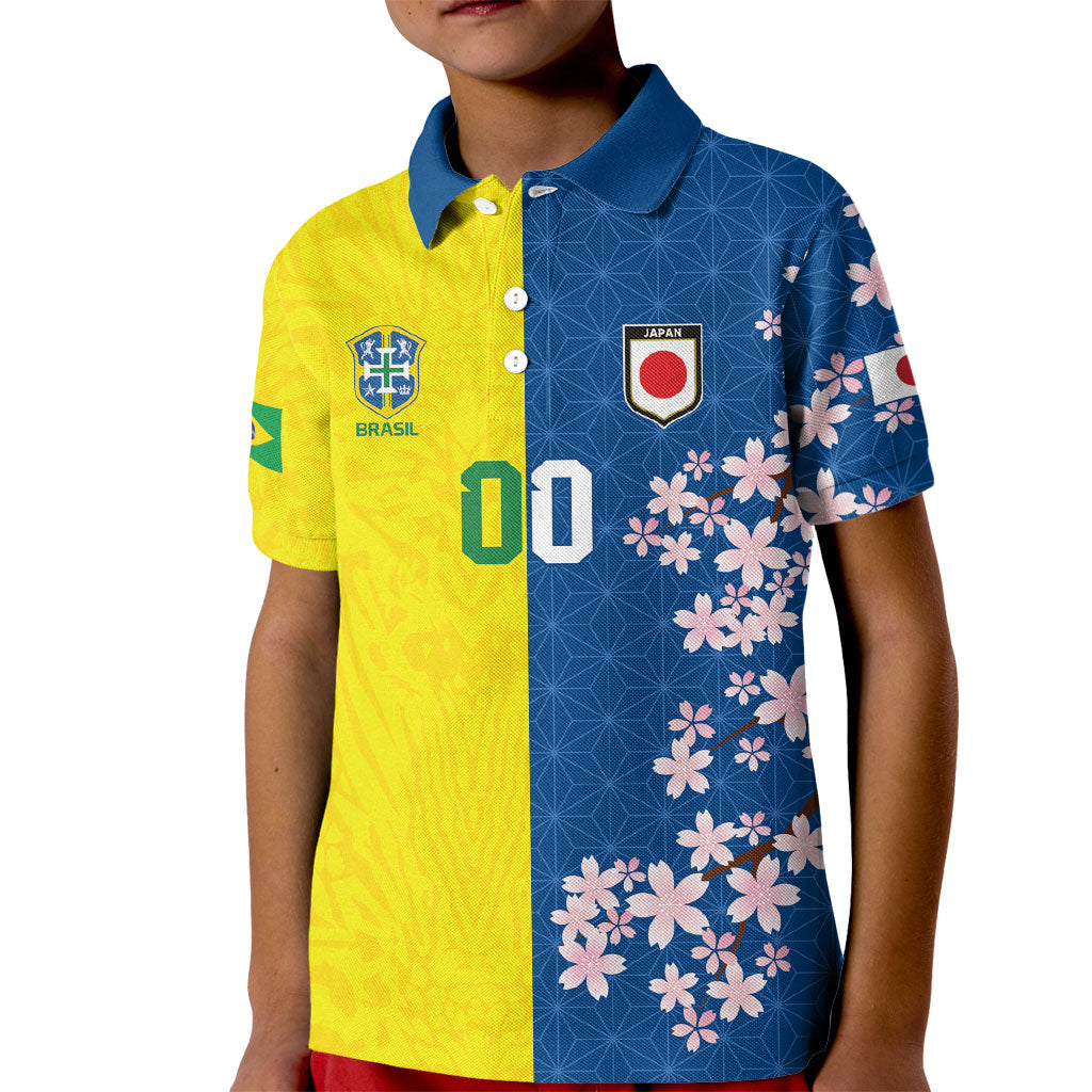 Custom Brazil Japan Football Kid Polo Shirt Cultural Fusion Heritage