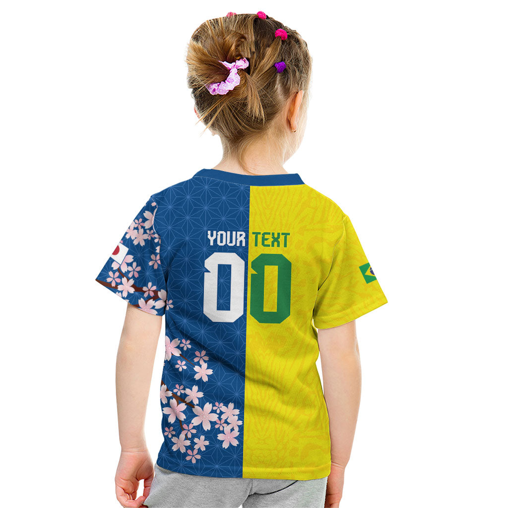 Custom Brazil Japan Football Kid T Shirt Cultural Fusion Heritage