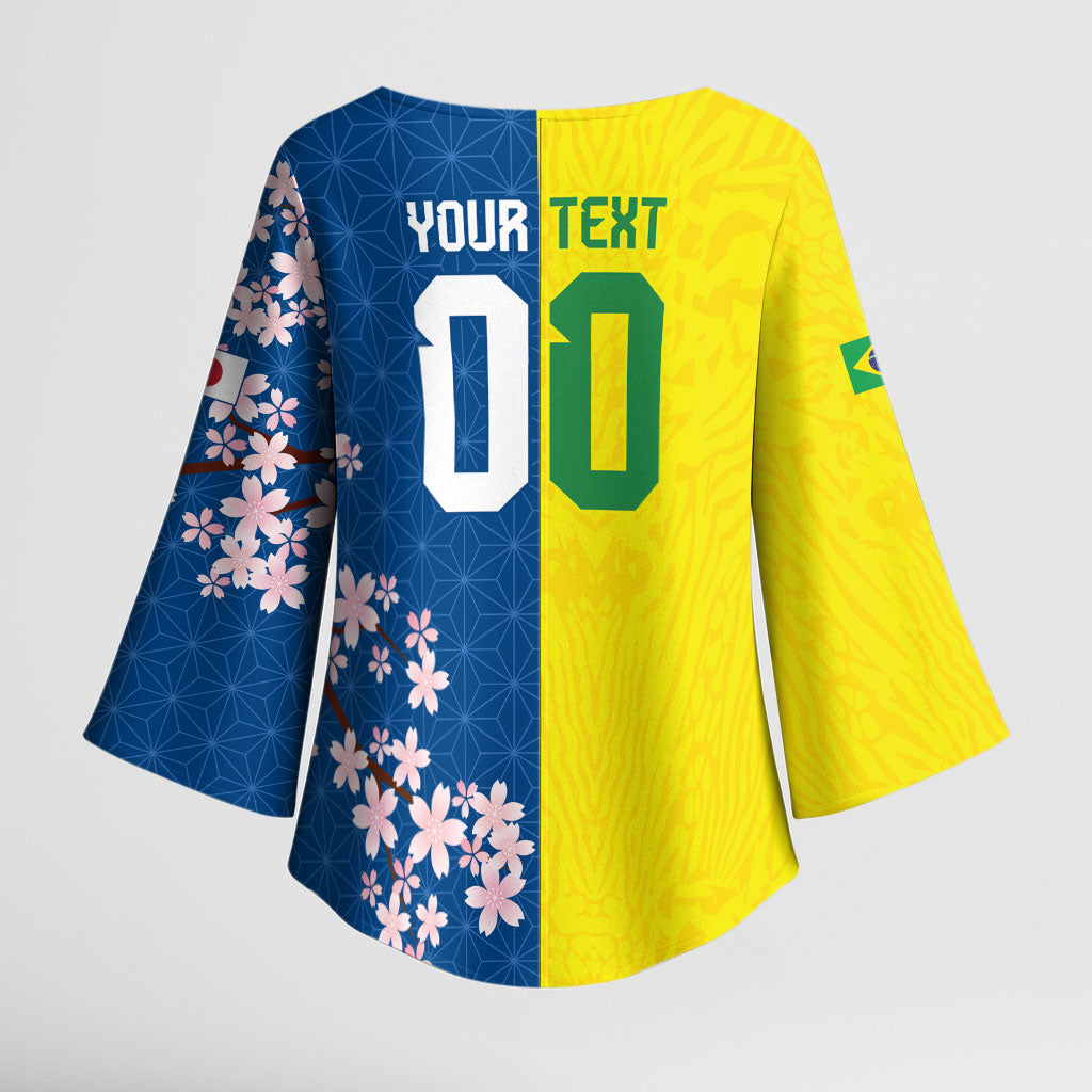 Custom Brazil Japan Football Kimono Sleeve Blouse Cultural Fusion Heritage