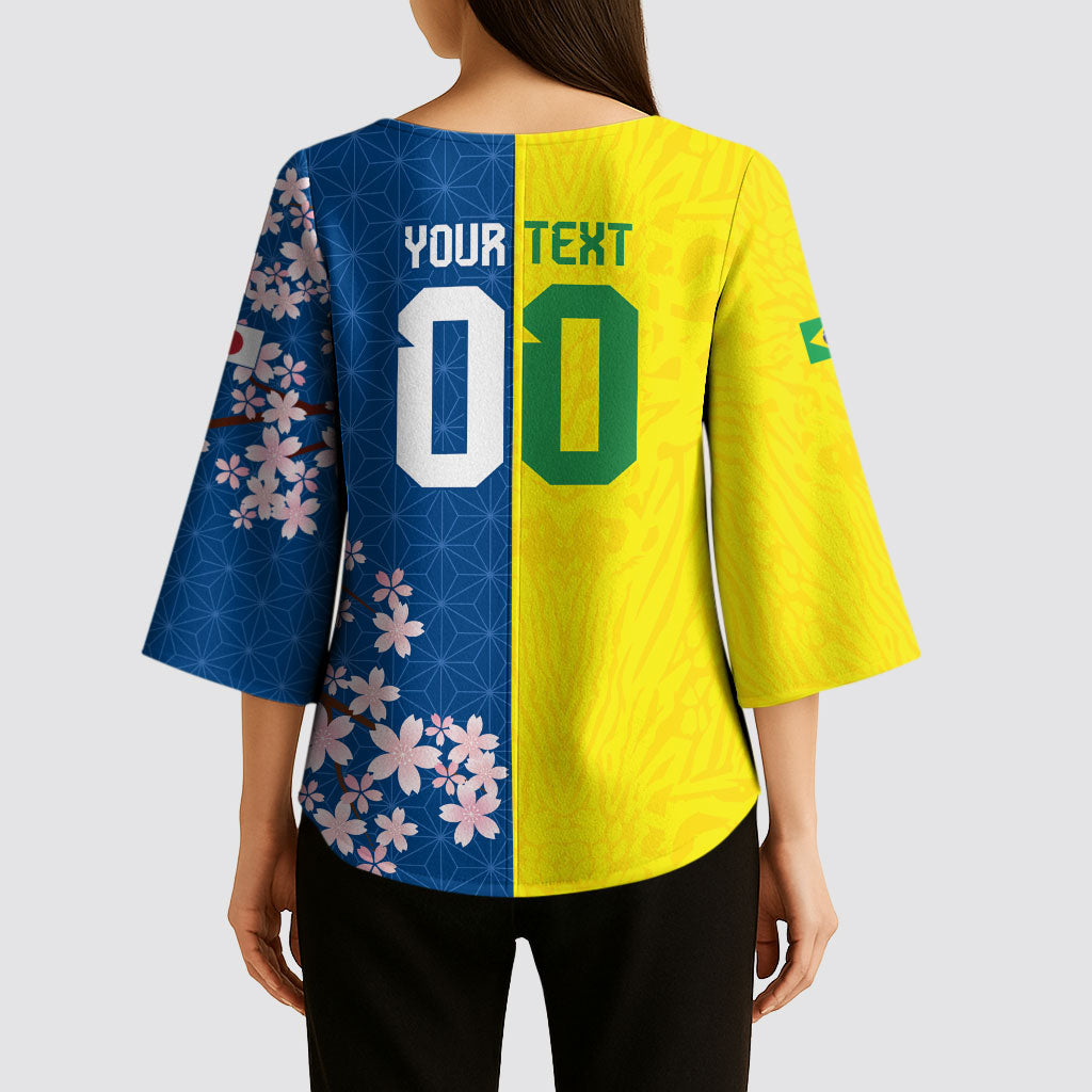 Custom Brazil Japan Football Kimono Sleeve Blouse Cultural Fusion Heritage