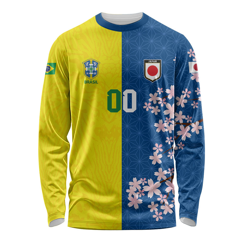 Custom Brazil Japan Football Long Sleeve Shirt Cultural Fusion Heritage