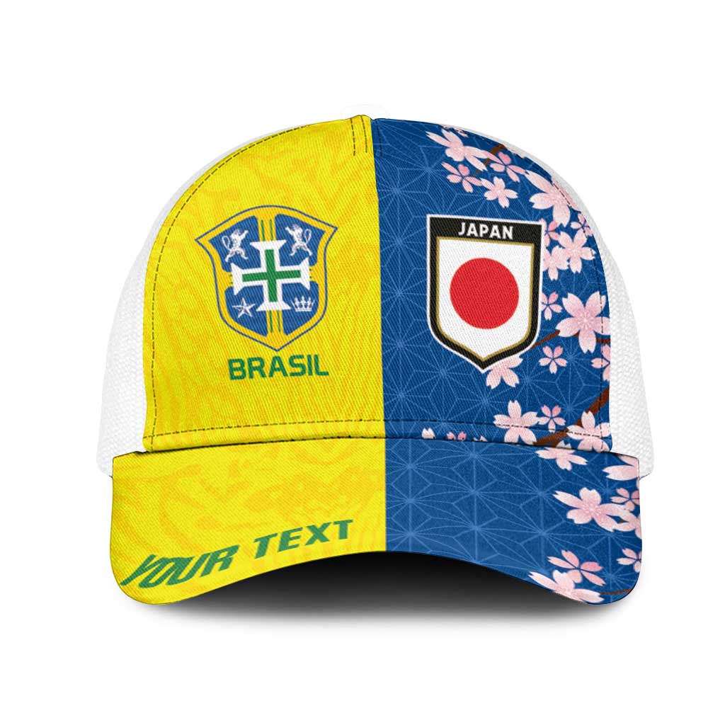 Personalized Brazil Japan Football Mesh Trucker Cap Cultural Fusion Heritage