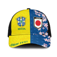 Personalized Brazil Japan Football Mesh Trucker Cap Cultural Fusion Heritage