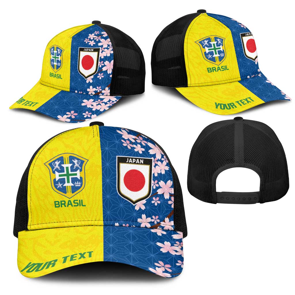 Personalized Brazil Japan Football Mesh Trucker Cap Cultural Fusion Heritage
