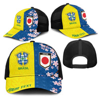 Personalized Brazil Japan Football Mesh Trucker Cap Cultural Fusion Heritage
