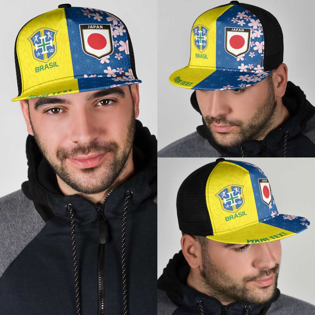 Personalized Brazil Japan Football Mesh Trucker Cap Cultural Fusion Heritage